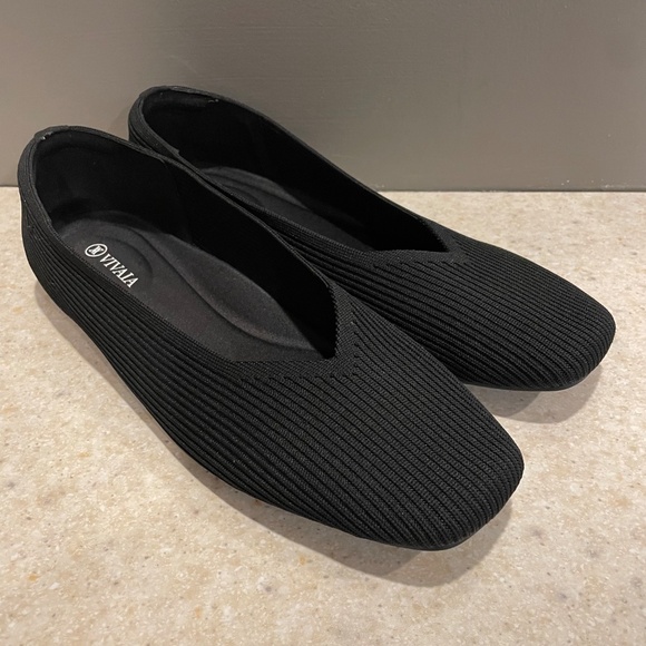 Vivaia Shoes - VIVAIA Margot Square Toe V Cut Flats (Margot 2.0) Knit Comfort Ballet US11/EU43